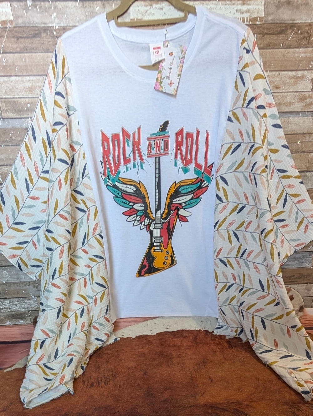 New Handcrafted Rock & Roll Graphic W Boho Bat Winged Sleeves